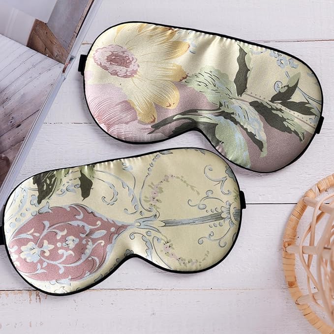 100% Pure Silk Eye Mask Sleep Eye Mask Eye Cover Eyeshade Sleeping Eye Mask Floral Colors (#28)-VivaGrace Women