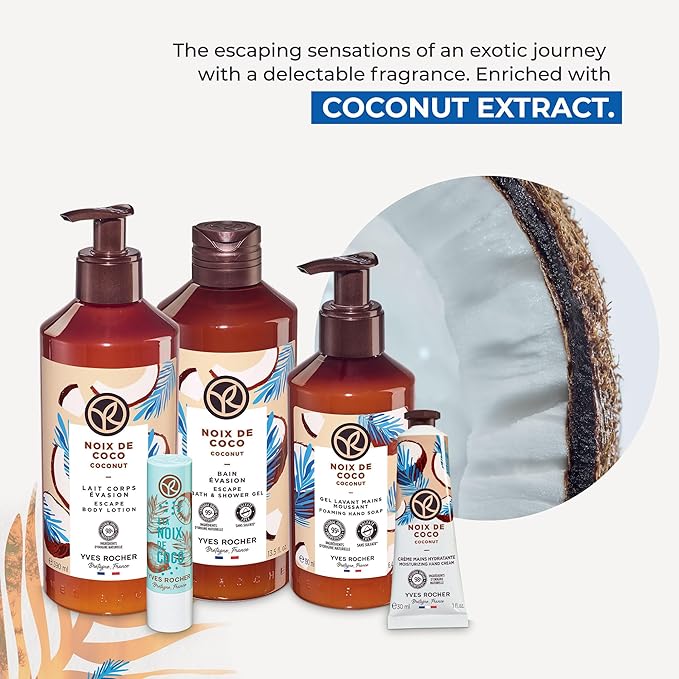 Yves Rocher Bain de Nature Coconut 6-Piece Gift Set, Shower Gel, Hand Cream, Body Lotion, Lip Balm, Hand Soap & Vanity Bag, 6 Items-VivaGrace Women