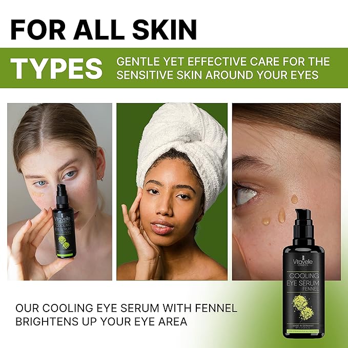 Eye Serum Under Eye Cream for Dark Circles and Puffiness – Cooling, Hydrating Under Eye Serum with Pure Fennel Extract – Eye Cream Anti Aging to Moisturize & Depuff – Zero Paraben Eye Gel by Vitavelle-VivaGrace Women