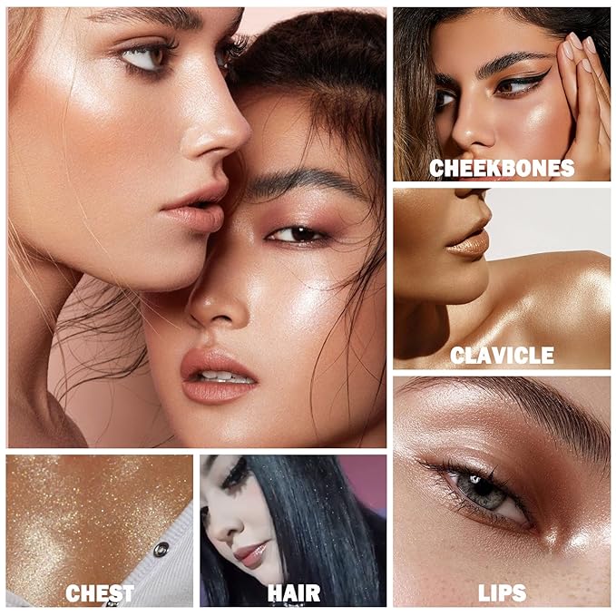 3PCS Polvo De Hadas Body Shimmer Glitter Highlighter Powder Makeup,High Gloss Sparkle for Face Body Hair,Create The Most Sparkly And Attractive Glitter Makeup-VivaGrace Women