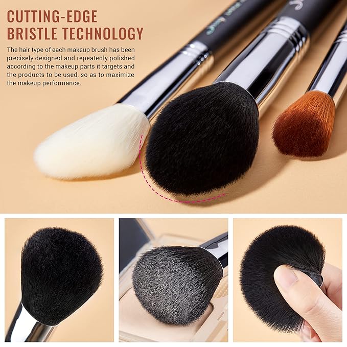 Jessup Makeup Brushes Set Professional 27 pcs Brush Makeup Premium Synthetic Foundation Contour Powder Blush Highlighter Eyeshadow Concealer Brow Face Make Up Brushes Tools Black/Silver T133-VivaGrace Women