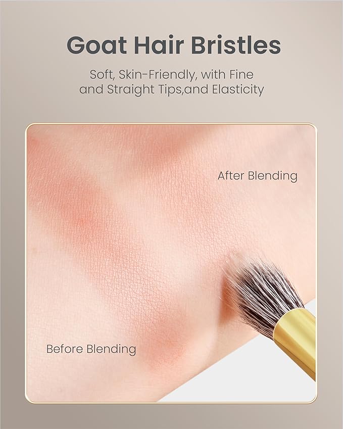 Desert Oak Series Stippling Brush - Dual-Length White & Gray LambsGoat Hair Bristles, Sloped Edge for Cream/Powder Perfection, Ebana Handle & Brass Ferrule (CM 168)-VivaGrace Women