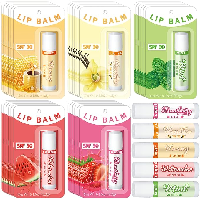30 Pack Lip Balms SPF 30 Bulk Sunscreen Lip Balms Party Gifts Favors Lip Sunscreen Care with Vitamin E Wedding Bridal Shower Favors Baby Shower Gifts for Outdoor Travel Beach-VivaGrace Women
