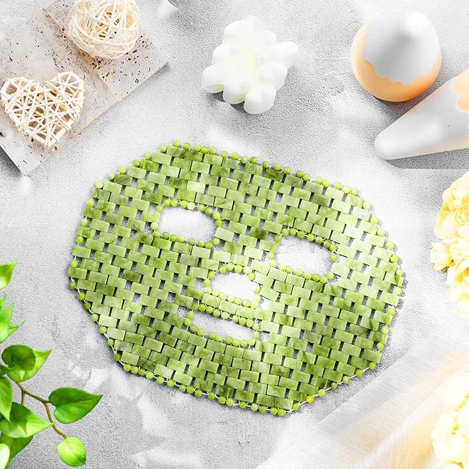 Jade Facial Mask, Jade Sleep Natural Stone Mask, Green Facial Cooling Mask, Jade Eye Mask Beauty Skincare Massage Tools for Alleviate Puffiness Face Massage Puffy Eyes Dark Circles-VivaGrace Women