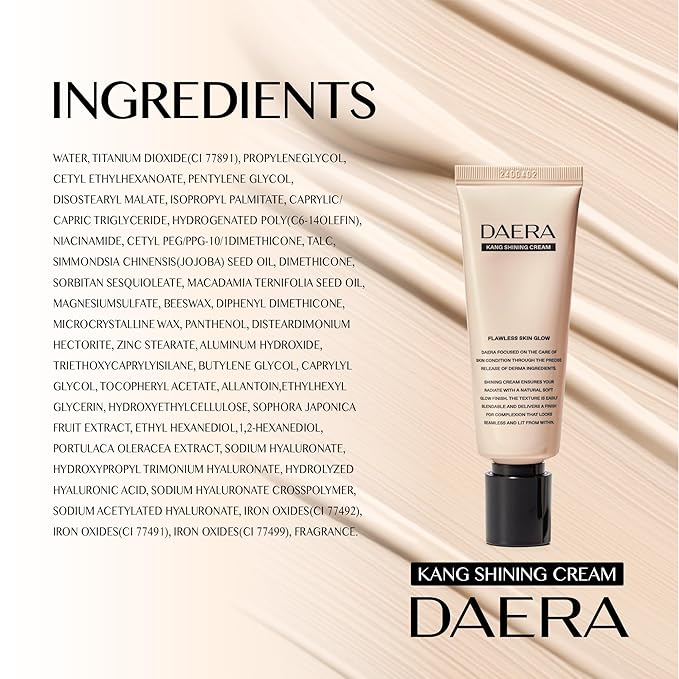 DAERA Kang Shining Korean BB Tinted Moisturizer Cream (1 Color,Neutral), Self Adjusting BB Cream,1.35 fl oz, Glowing Skin Natural Makeup, Buildable Coverage, Lightweight-VivaGrace Women