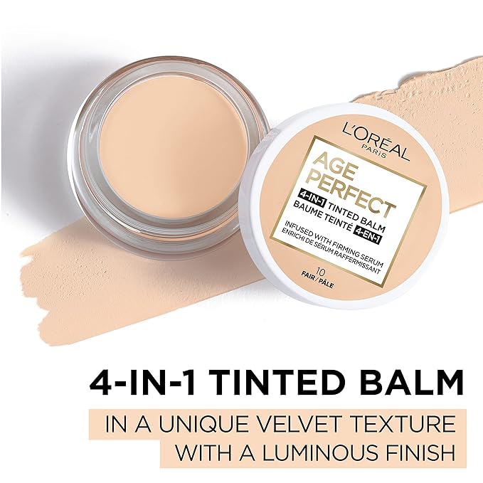 L'Oreal Paris Age Perfect 4-in-1 Tinted Face Balm Foundation with Firming Serum, Fair 10, 0.61 Ounce-VivaGrace Women