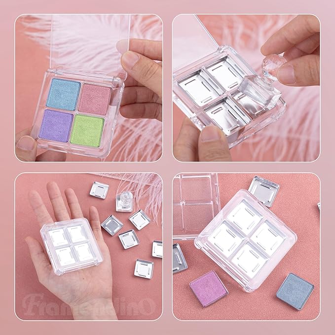 Framendino, 4 Sets Acrylic Empty Eye Shadow Pallet 4 Grids Eye Shadow Storage Case with Acrylic Seal for DIY Craft-VivaGrace Women