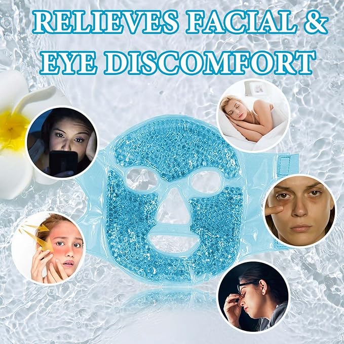 Cold Face Eye Mask Ice Pack for Dark Circles,Puffiness,Face SPA,Headaches,Pressure,Cooling Face Masks for Women Sleeping,Migraines Relief,Skin Care Gel Beads Hot Cold Use Ice Facial Mask-VivaGrace Women