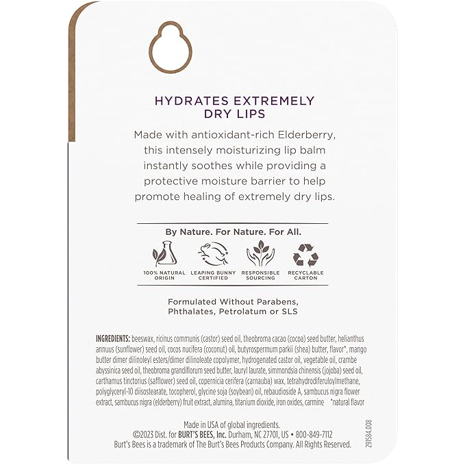 Burt's Bees Rescue Balm Elderberry Lip Balm, With Antioxidant-Rich Elderberry, Tint-Free, Natural Origin Lip Care, 2 Tubes, 0.15 oz.-VivaGrace Women