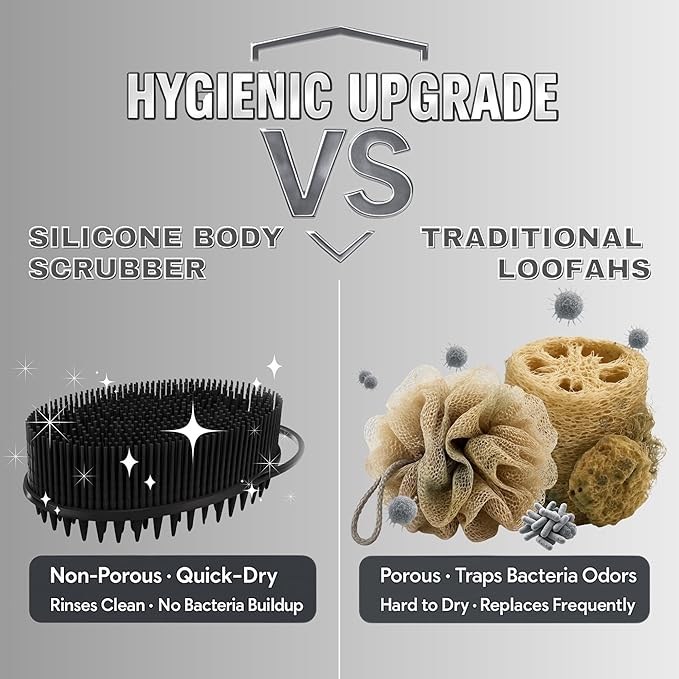 Avilana Silicone Body Scrubber – Gentle Shower Brush & Loofah Alternative- Food Grade & Lab Tested – Fast-Drying, Hygienic, BPA-Free Silicone Body Gentle Exfoliator (Black, Scalp)-VivaGrace Women