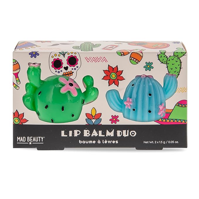 Mad Beauty Fiesta Forever Lip Balm Duo | Cactus-Shaped | Pineapple & Lime Scents | Cruelty-Free | Fun and Moisturizing Lip Care-VivaGrace Women