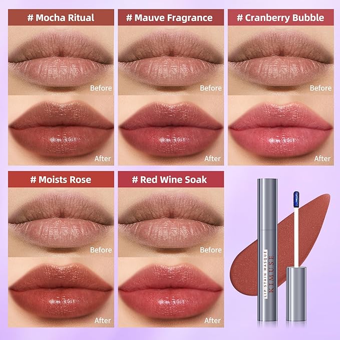 KIMUSE Lip Stain Masque: Peel Off Lip Stain Long Lasting Waterproof 12HR Transfer Proof & Hydrating Tint, Instant Lip Color With Natural Matte Effects, Vegan & Easy To Use-VivaGrace Women