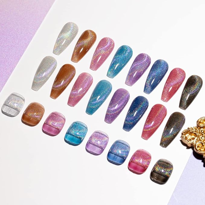 Rainbow Cat Eye Nail Gel Polish Set Sparkle Holographic 9D Cat Eye Gel Polish Laser Glitter Cat Eye Nail Polish Gel Magnetic Gel Soak Off Lamp Gel Varnish Nail Salon Kit (0.24fl oz)