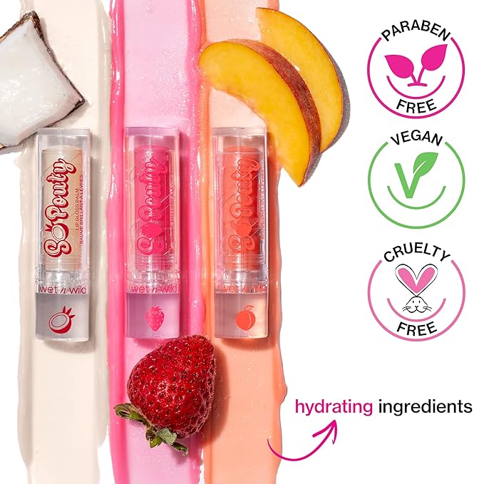 wet n wild Perfect Pout So Pouty Shine Tinted Lip Balm Coconut Flavored, Hyaluronic Acid, Vegan Collagen, Moisturizing For Dry Lip Care, Clear (Pack of 2)-VivaGrace Women