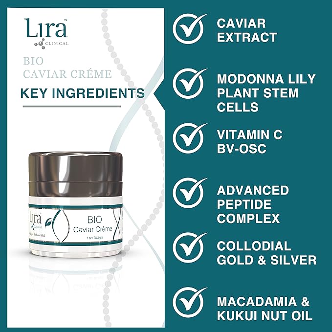Lira Clinical BIO Caviar Crème - Daily Hydrating Facial Moisturizer with Advanced Peptide Complex and Vitamin C - Night Cream for Dry Skin - Travel Size Nourishing Cream for Skincare Routine - 1 oz-VivaGrace Women