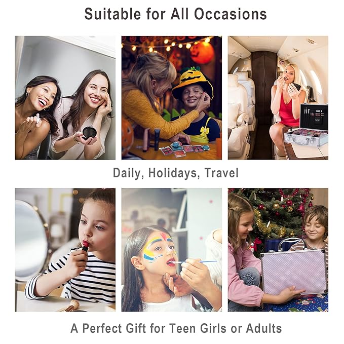 Hot Sugar Makeup Kit for Girls and Women - Full Starter Cosmetics Set with Eye Shadow Palette Lip Balm Blush Lip Gloss Brush Lip & Eye Pencil and Mirror-VivaGrace Women