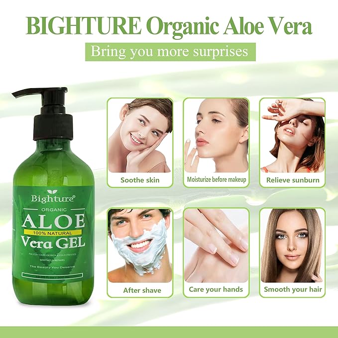 Aloe Vera Gel, 100% Aloe Vera Organic from Freshly Cut Aloe Leaves, Skin Care for Deeply & Rapidly Soothing, Firming, After Shave, Sunburn Relieve, etc-VivaGrace Women