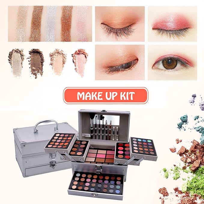 All-in-One Makeup Gift Set Carry All Makeup Kit Women Full Kit With Makeup Bag Lipgloss Lipstick Concealer Blush Foundation Face Powder Eyeshadow Palette Cosmetic Palette #8-VivaGrace Women
