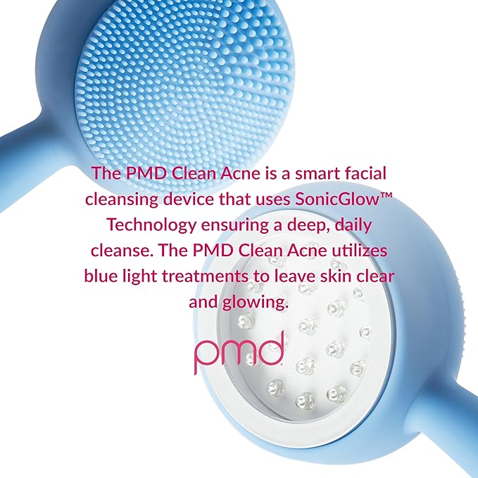 PMD Beauty Facial Cleansing Brush - Smart Silicone Brush with Blue Light Treatment - SonicGlow Vibration - Waterproof Device for Acne-VivaGrace Women