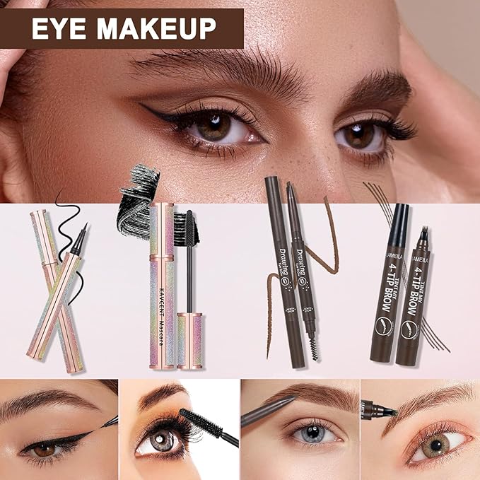 All in One Makeup Kit Makeup Kit for Women Full Kit Multipurpose Makeup ,eyeshadow、 liquid foundation,Loose powder,Eyebrow pencil,4-color lip gloss set-VivaGrace Women