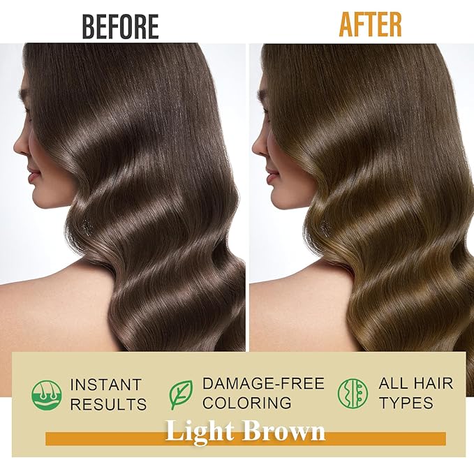3-in-1 Hair Dye Shampoo Light Brown, Natural Hair Color Shampoo for Gray Hair, Hair Instant Dye Shampoo for Women & Men, Long-Lasting Shampoo Hair Dye Colors Hair in Minutes, Champu Para Canas, 500 Ml-VivaGrace Women