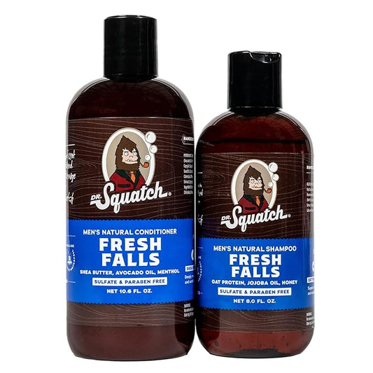 Dr. Squatch Natural Hair Bundle for Men - Healthy, Full Looking Hair - Fresh Falls Shampoo (8 fl oz), Fresh Falls Conditioner (11.5 fl oz)-VivaGrace Women
