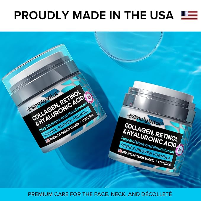 SimplyVital Collagen Face Moisturizer - Anti-Aging Retinol Cream for Face, Neck & Décolleté with Hyaluronic Acid - Made in USA, Daily Moisturizer Face Cream, 2-Pack-VivaGrace Women