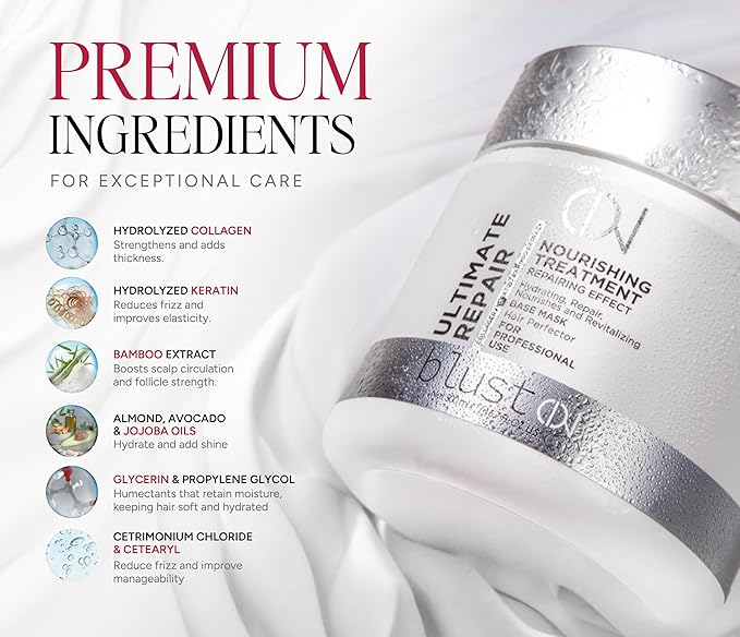 Ultimate Repair Mask with Collagen & Keratin for Damaged Hair - Hydration Deep Treatment for Dry Hair - Frizz Control & Nourishment Mask with Bamboo & Avocado Oil 500Ml-VivaGrace Women