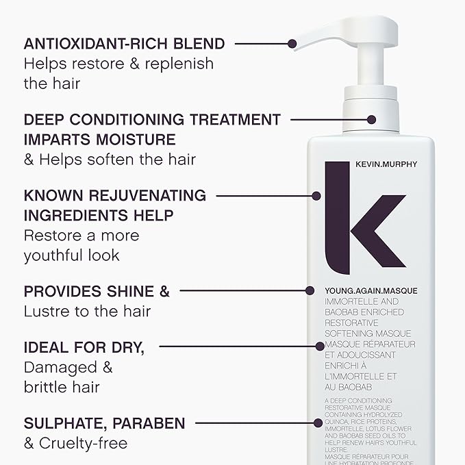 KEVIN.MURPHY YOUNG.AGAIN.MASQUE - Hair Masque for Damaged Hair - For Dry, Damaged, Brittle Hair - Deep Conditioning Masque - With Immortelle & Baobab Seed Oil - 1 L / 33.8 fl oz-VivaGrace Women