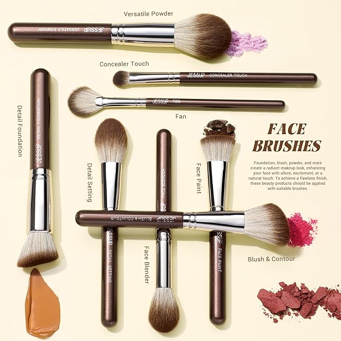 Jessup Makeup Brushes Set Professional 25pcs Premium Synthetic Make up Brushes for Foundation Eyeshadow Blending Concealer Blush Contour Bronzer Eyeliner Eyebrow, Shimmer Brown T511-VivaGrace Women