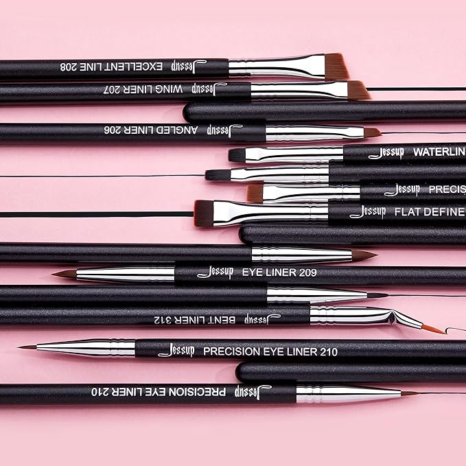 Jessup Eyeliner Brush Set, Professional Eye Liner Makeup Brushes 11pcs, Angled Flat Definer Ultra Fine Bent Pencil Point Eyeliner Brushes for Precision Liner, T324-VivaGrace Women