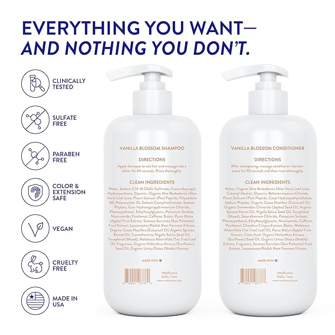 Routine Wellness Anti-Thinning Shampoo and Conditioner Set for Thinning Hair - Biotin DHT Blocker Women & Men - Color Safe Shampoo for Hair Loss & Healthier Hair - Vanilla Blossom (Pack of 2)-VivaGrace Women