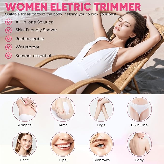 Bikini Trimmer for Women, Electric Razor & Shaver with Dual Ceramic Blades, Painless Hair Removal for Face, Body & Intimate Areas, 90min Cordless Runtime, Waterproof Travel Grooming Kit-VivaGrace Women