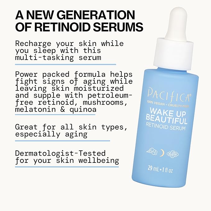 Pacifica Retinol Serum for Face - Wake Up Beautiful Retinoid Night Face Serum - Anti-Aging Skin Care & Skin Brightening - Retinol, Collagen & Antioxidants Vegan & Cruelty-Free Dermatologist Tested-VivaGrace Women