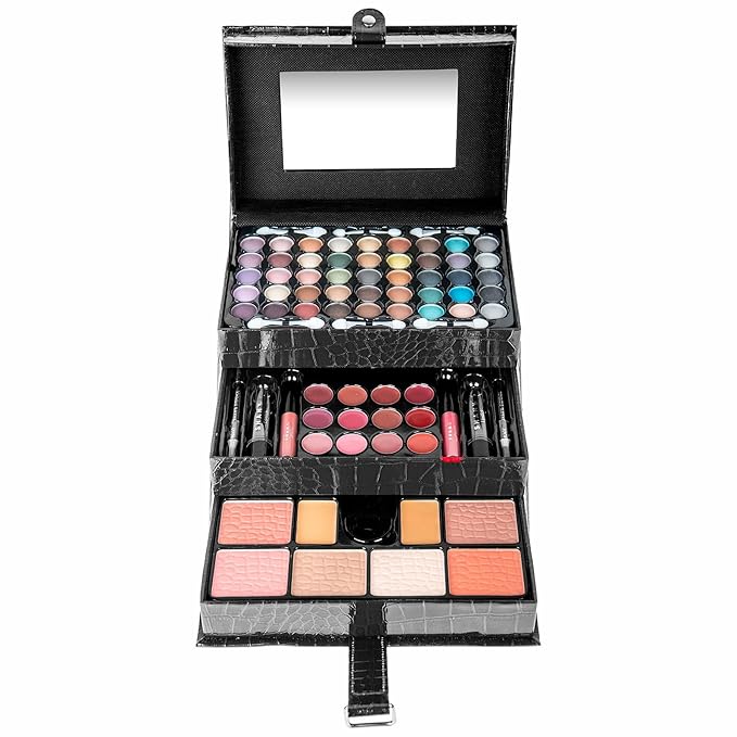 SHANY All In One Makeup Kit (Eyeshadow, Blushes, Face Powder, Lipstick, Eye liners, Makeup Pencils and Makeup Mirror - Makeup Set With Reusable Makeup Storage Box - Black-VivaGrace Women