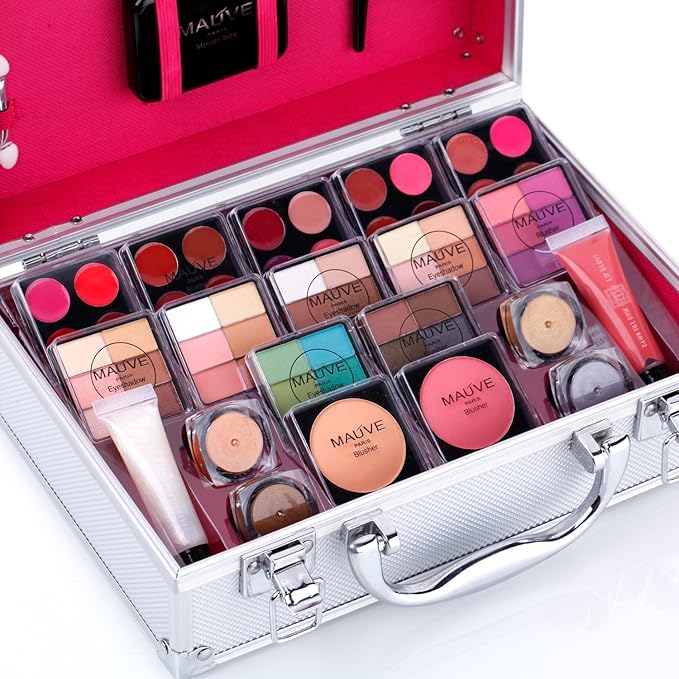 Makeup Kit for Girls and kids 8-12 Carry All Makeup Train Case with Pro Makeup for Teens Women Full Starter Cosmetics Set (SILVER)-VivaGrace Women
