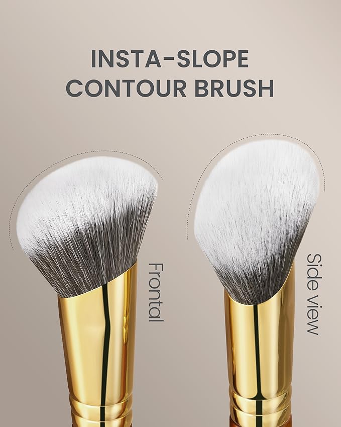Desert Oak Series SlopeBlur Stipple Brush - Angled Nylon Bristles for Seamless Cream/Liquid/Powder Blending, Contour & Blush Application, Bubinga Handle (CM 192)-VivaGrace Women