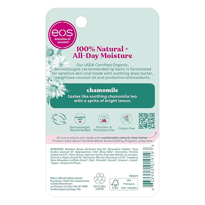 eos 100% Natural & Organic Lip Balm Stick- Chamomile, All-Day Moisture, Cruelty-Free, 0.14 oz-VivaGrace Women