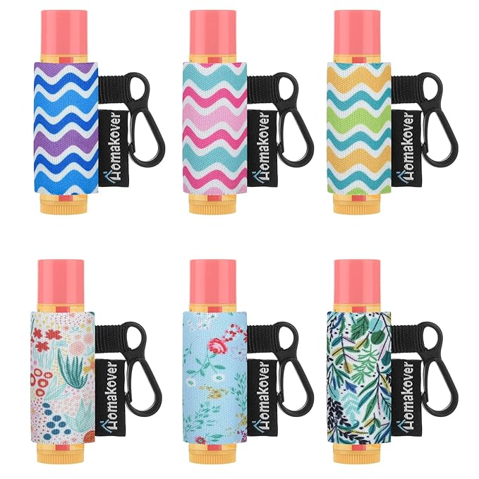 6 Pack Compact Clip-On Chapstick Holder Premium Release Clip Neoprene Sleeve Lip Balm with Clip Fits Most Standard Lip Balm, Large-VivaGrace Women