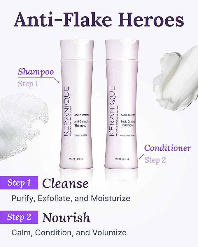 Anti Dandruff Shampoo & Scalp Restoring Conditioner - Gentle for Color-Treated Hair - Best for Thinning Hair & Dry Scalp - Antidandruff Shampoo for Women & Deep Conditioner by Keranique-VivaGrace Women