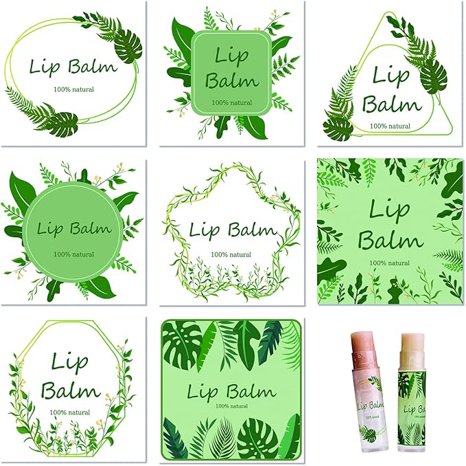CRASPIRE Lip Balm Labels 80pcs Homemade Lip Balm Labels 2” Clear Lip Balm Labels for Tubes Printable Waterproof Lip Balm Stickers Labels for Lip Balm Handcream Candle Container(Leaves-White Green)-VivaGrace Women