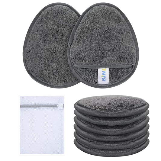 SINLAND Reusable Makeup Remover Pads For Face,Eye,Lips Microfiber Gentle Facial Cleansing Cloths for All Skin Types Friendly for Makeup Remover With Laundry Bag 5.1inchx3.93inch Grey Pack of 6-VivaGrace Women