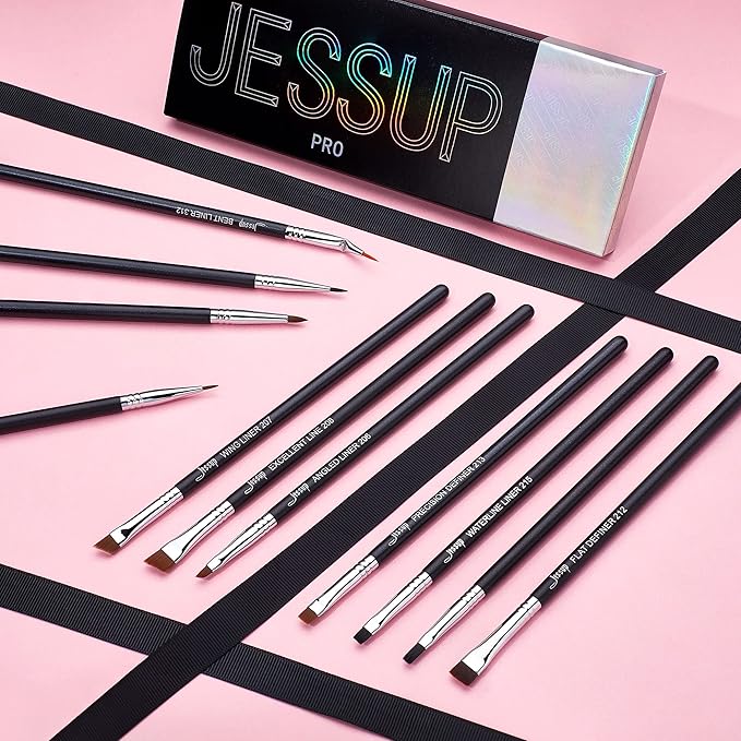 Jessup Eyeliner Brush Set, Professional Eye Liner Makeup Brushes 11pcs, Angled Flat Definer Ultra Fine Bent Pencil Point Eyeliner Brushes for Precision Liner, T324-VivaGrace Women