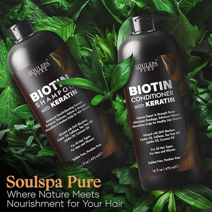 Biotin Shampoo and Conditioner Set with Keratin - Sulfate-Free Advanced Anti-Thinning, Hair Growth Shampoo and Conditioner Combo Repair Formula - with DHT Blockers, for Men & Women - 16 fl oz each-VivaGrace Women