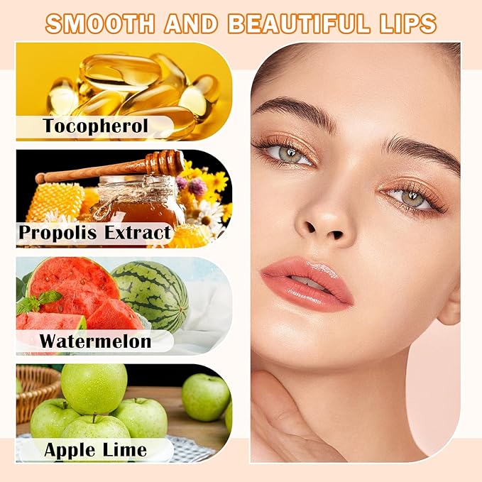 3PCS Bee Lip Balm Honey Pot Honey Watermelon Green Apple Lip Balm Lip Sleeping Mask Moisturizing Hydrating Bee Lip Balm Lip Care Products for All Skin Types (Honey Watermelon Green Apple)-VivaGrace Women