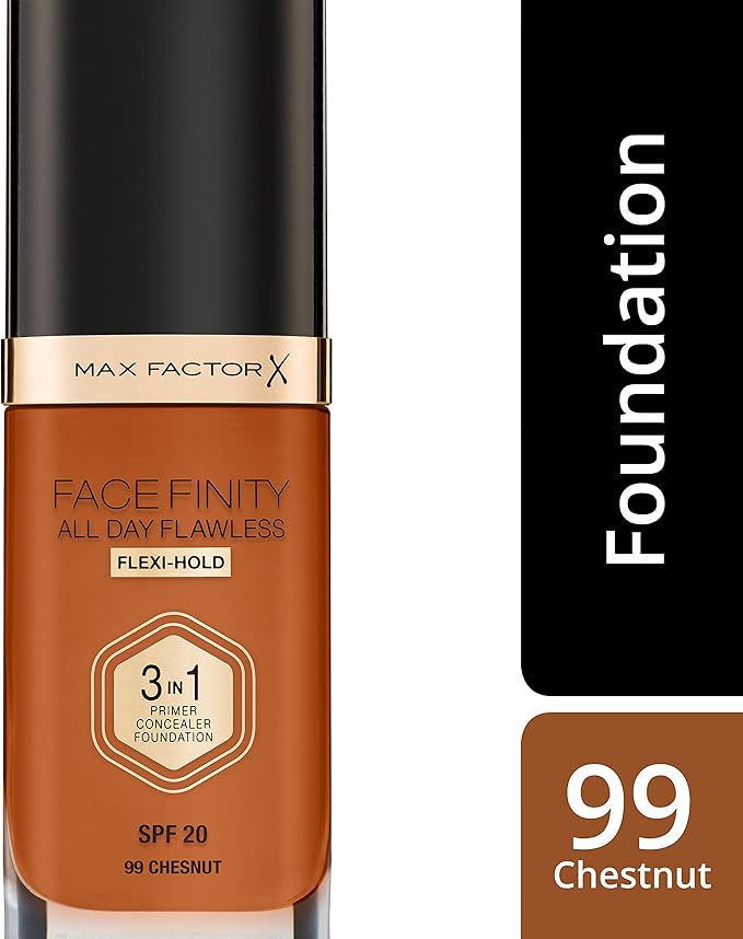 Max Factor Facefinity 3-in-1 All Day Flawless Liquid Foundation, SPF 20-99 Chestnut, 30 ml-VivaGrace Women