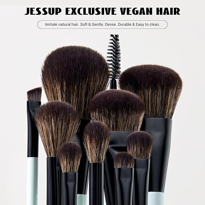 Jessup Makeup Brush Set 6pcs Double Sided Makeup Brushes Foundation Contour Blush Highlight Blending Eyebrow Brush Eyeshadow Brush, Vegan Fiber Make up Brush Bright Cyan T501-VivaGrace Women