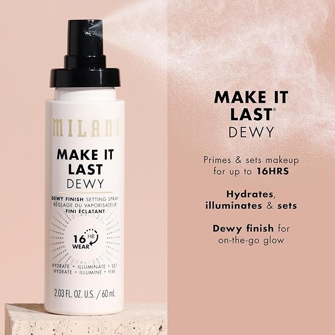 Milani Make It Last Dewy - Dewy Finish Setting Spray - 3 in 1- Hydrate + Illuminate + Set, Makeup Finishing Spray - Makeup Primer & Hydrating Setting Spray - 2 Pack-VivaGrace Women