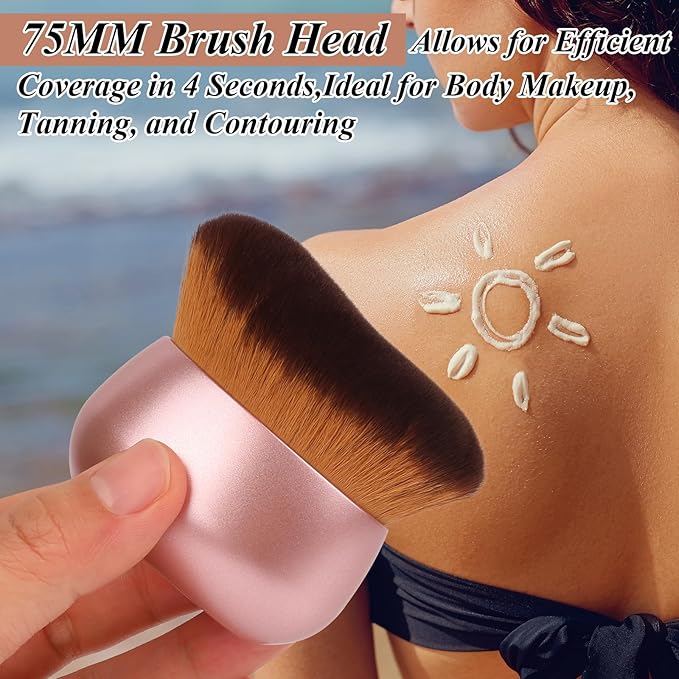 75MM Extra Large Self Tanner Kabuki Makeup Brush – Ultra Soft Dense Vegan Bristles for Body Makeup, Bronzer & Foundation–Applies Tanning Mousse, Lotion & Self Tanner–Rose Gold, Wet & Dry-VivaGrace Women