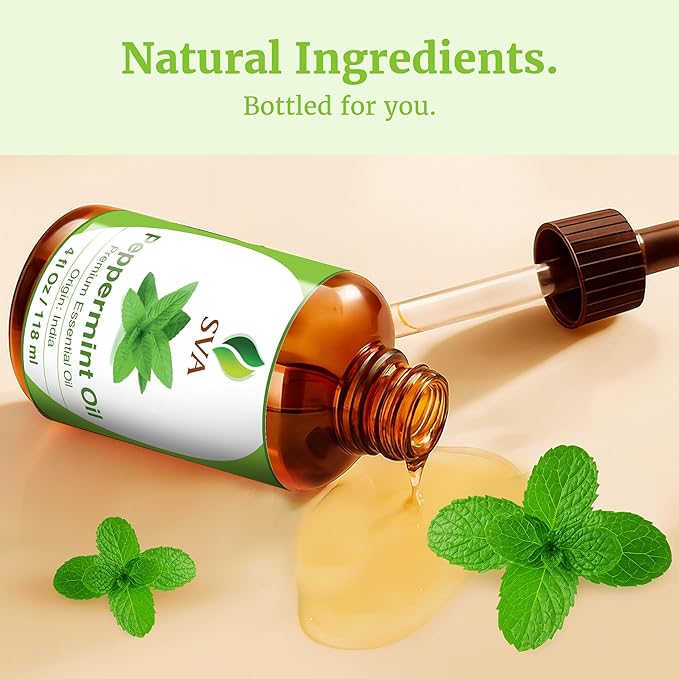 SVA Peppermint Essential Oil – 4 Fl Oz – 100% Natural Peppermint Oil - for Diffuser, Hair Care, Face, Skin Care, Aromatherapy, Scalp and Body Massage, Soap and Candle Making - with Dropper-VivaGrace Women